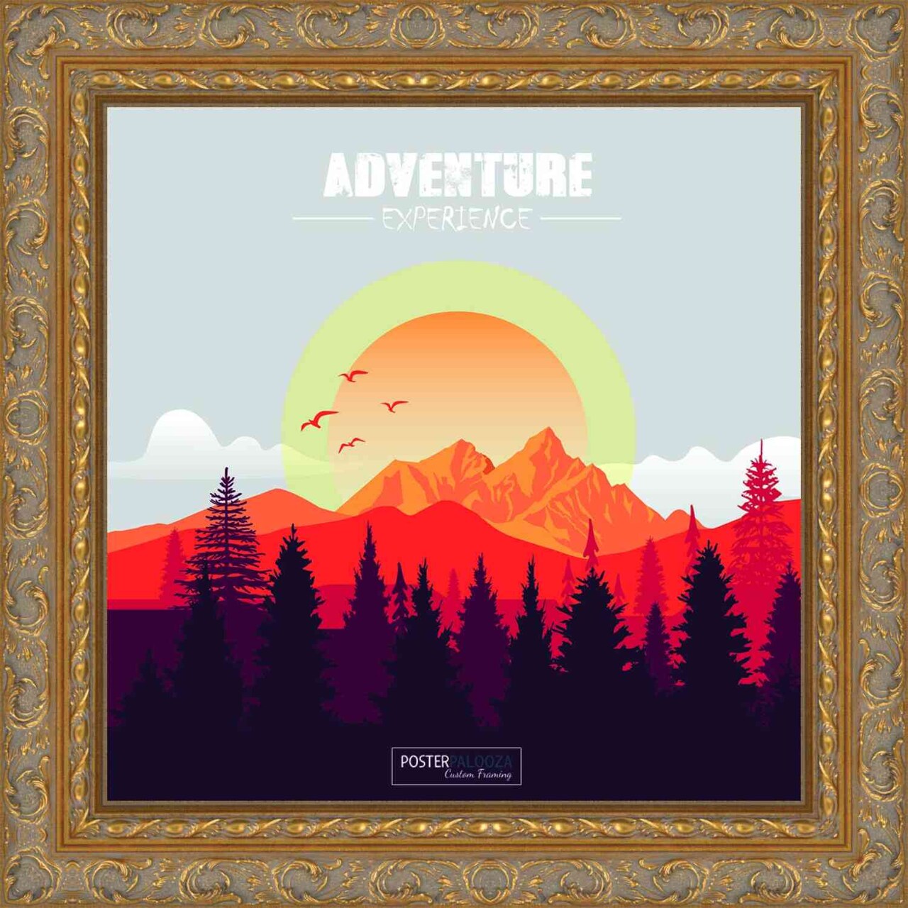 Square Contemporary Gold Picture Frame - UV Acrylic, Foam Board Backing, Hanging Hardware